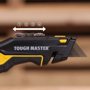 TOUGH MASTER Retractable Utility Knife With 4 Blades | Aluminum Alloy Handle, SK2 Steel, 3-Position Safety