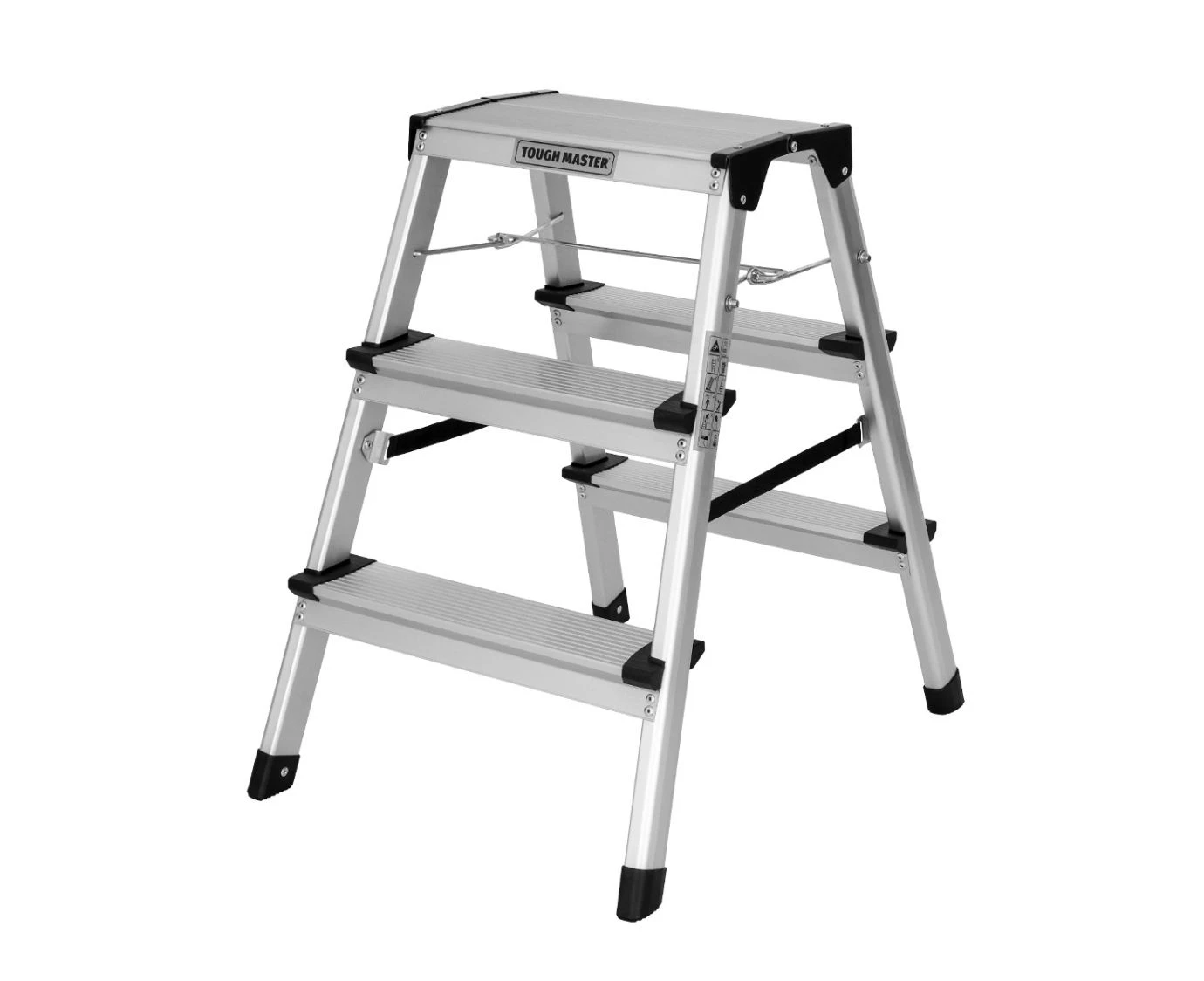 LivingSURE 3-Step Ladder Stool Combo - Extra Wide Anti-Slip Steps & Padded Handle, Folds Flat - View #5