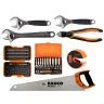 Bahco 8 Piece Hand Tool Set Includes Adjustable Wrench, 550mm Hand Saw, 1/4" Deep Drive Sockets, 54 Piece Screwriver Bit Set, 180mm Pliers & 10mm Tube Cutter