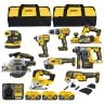 DeWalt 18V XR Cordless Brushless 9 Piece Power Tool Kit With 3 x 5Ah Batteries, Charger & 2 x 24" Tool Bag