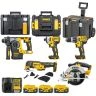 DeWalt 18V XR Cordless Brushless 5 Piece Power Tool Kit With 3 x 5Ah Batteries & Charger & 3x TSTAK Tool Boxes