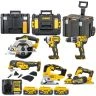 DeWalt 18V XR Cordless Brushless 6 Piece Power Tool Kit With 3 x 5Ah Batteries & Charger & 3 x TSTAK Tool Boxes