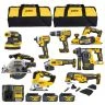 DeWalt 18V XR Cordless Brushless 9 Piece Power Tool Kit With 3 x 4Ah Batteries, Charger & 2 x 24" Tool Bag