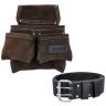 TOUGH MASTER Leather Tool Pouch 4 Pockets with 1.4M Leather Belt for Tools and Small Parts