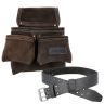 TOUGH MASTER Leather Tool Pouch 4 Pockets with 1.4M Leather Belt for Tools and Small Parts