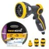 TOUGH MASTER Garden Hose Pipe Reinforced 15m / 50ft With Multi Spray Gun Starter Set 8 function spray gun