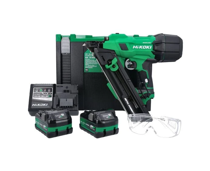 Hikoki NR1838DKAJXZ 18V Cordless Brushless 38mm Metal Connector Nailer With 2 x 5Ah Batteries, Charger & Stackable System Case