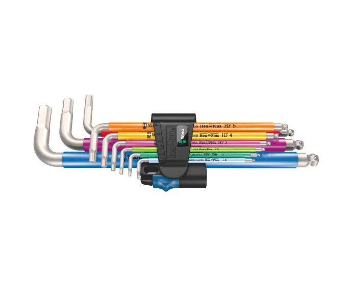 Wera 9 Pieces 3950/9 Hex-Plus Multicolour HF Stainless 1 L-key set Metric with Holding Function | 05022699001
