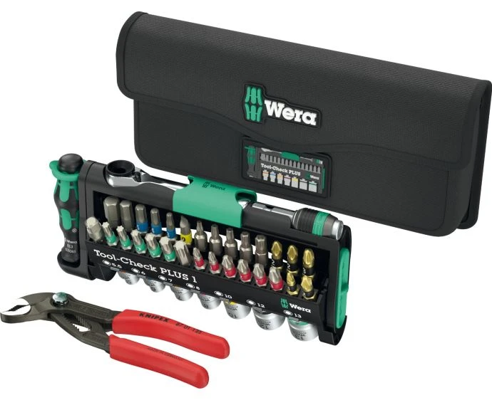 Wera Tool-Check Combi 1, 40 Piece Compact Screwdriver & Socket Set with Knipex Cobra Pliers & Zyklop Mini | 05049070001