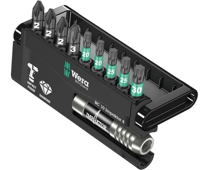Wera 05057417001 Bit-Check 10 Impaktor 4 TriTorsion Long Life Screwdriver Bit Set 10 Piece