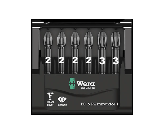 Wera 05057692001 Bit-Check PZ 50mm Diamond Coated Impaktor Bit Set 6 Pieces