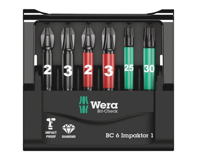 Wera Bit-Check 6 Impaktor 1, 50mm Diamond-coated PH/PZ/Torx Bit Set 6 Piece | 05057695001