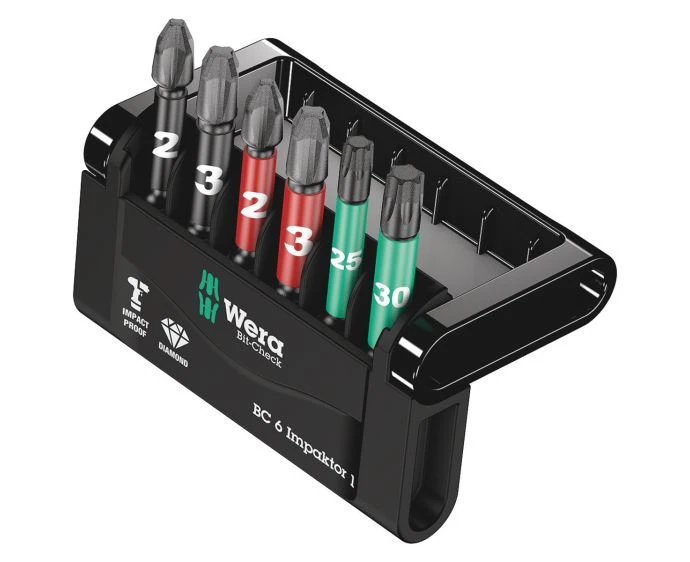Wera Bit-Check 6 Impaktor 1, 50mm Diamond-coated PH/PZ/Torx Bit Set 6 Piece | 05057695001