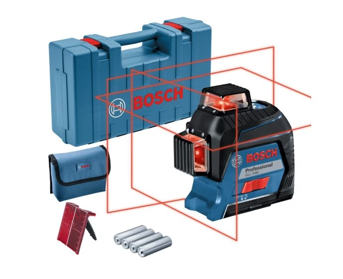 Bosch GLL 3-80 Professional Line Laser With 4 x 1.5 V LR6 Batteries (AA), Pouch & Carry Case | 0601063S00