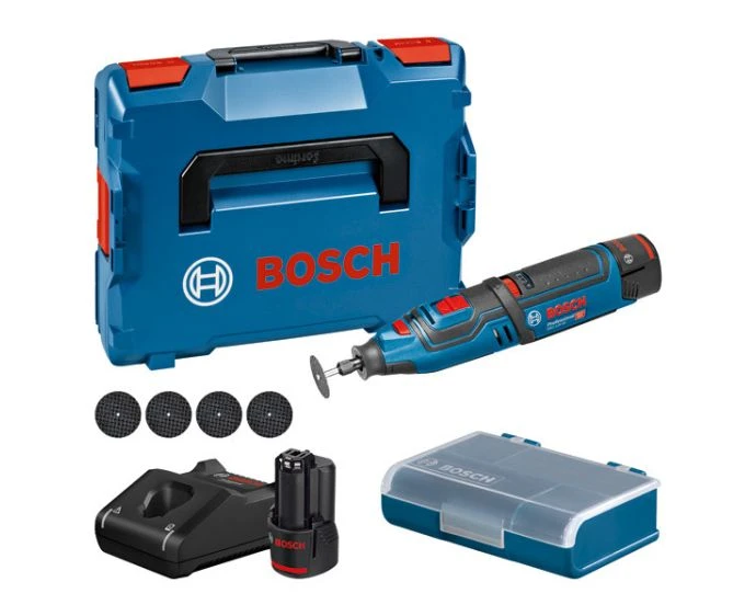 Bosch GRO 12V-35 Professional Cordless Rotary Tool 5 pieces Cutting Disc With 2 x 2.0Ah Batteries, Charger & L-Boxx | 06019C5070