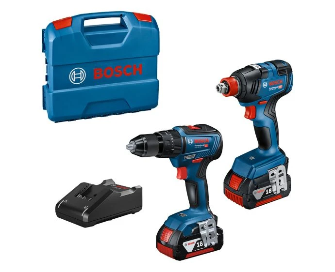 Bosch 06019J2271 18V Combi Drill & Impact Driver/Wrench Twin Pack With 2 x 4.0Ah Batteries, Charger & Carry Case
