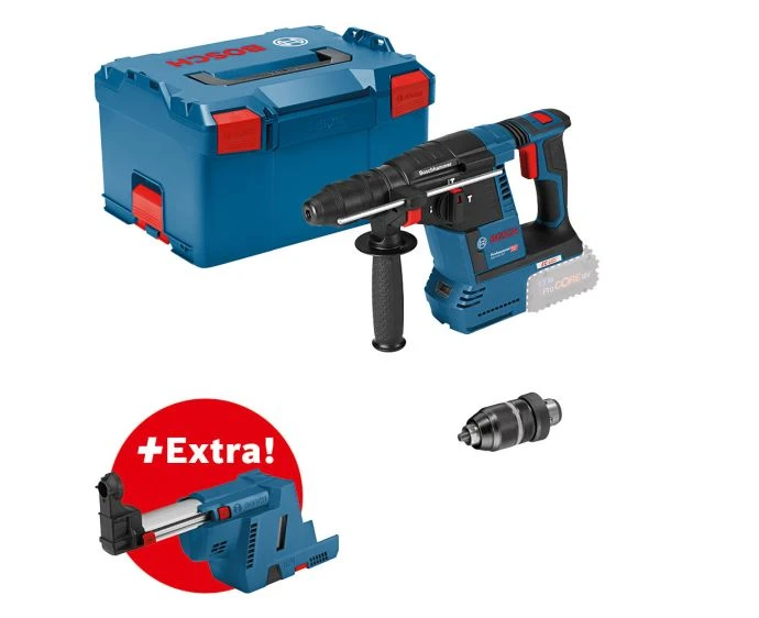 Bosch GBH 18V 26 F Cordless SDS Plus Rotary Hammer With GDE 18V-16 & L-BOXX | 061191000K