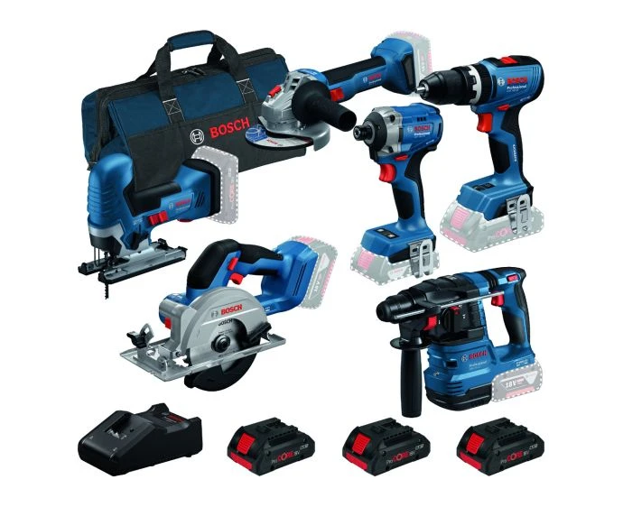 Bosch 0615A5008C 6 Pieces Power Tool Combo kit With 3 x 4.0Ah Batteries, Charger & Tool Bag