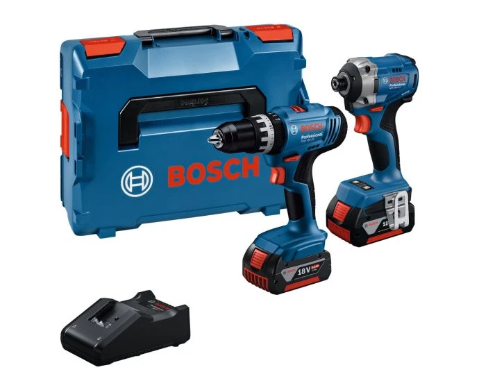 Bosch 0615A5008D Power Tool kit GSB 18V-25 Impact Drill Driver & GDR 18V-215 Impact Driver With 2 x 4.0Ah Batteries, Charger & Case