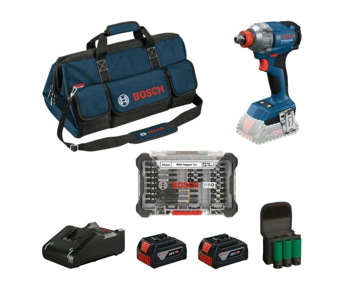 Bosch GDX 18V-285 Professional Cordless Impact Wrench  With 2 x 4.0Ah Batteries, Charger, 20 Pieces Screwdriving Bit Set & Tool Bag | 0615V00060