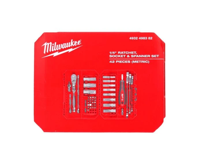 Milwaukee 4932498382 42 Pieces 1/4" Drive Ratchet, Spanner & Deep Socket Premium Set Metric