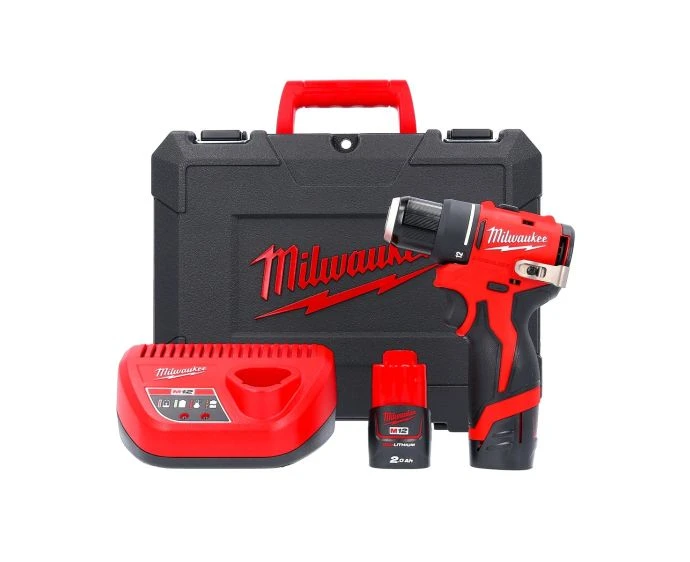 Milwaukee M12BLDDRC-202C M12 12V Cordless Brushless Drill Driver With 2 x 2.0Ah Batteries, Charger & Case