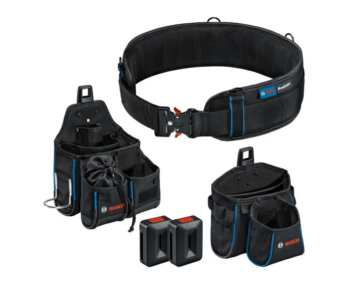 Bosch Tool Belt Kit Heavy Duty Belt 93, 2 Compartment Pouch, 4 Compartment Pouch & Pro Click Holder | 1600A0265P