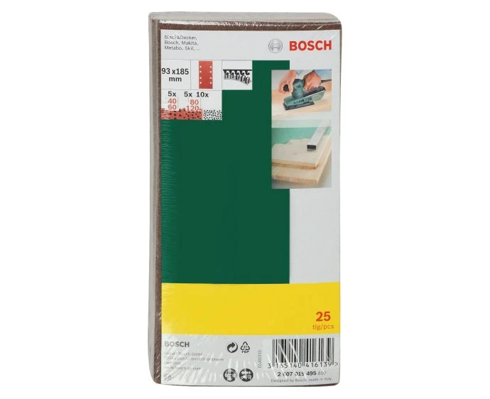 Bosch 2607019495 25 Pieces Mixed Grit Orbital Sanding Sheets 93mm x 185mm