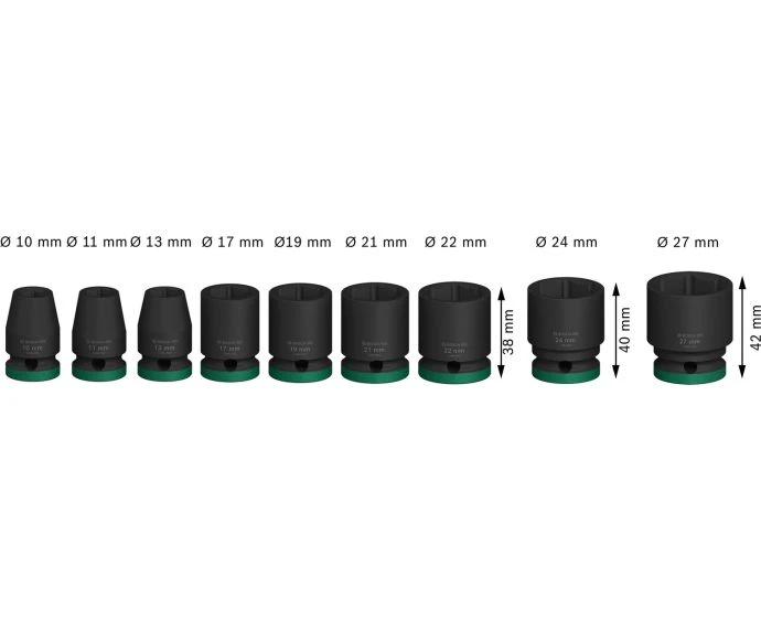Bosch PRO Impact Socket Set, 1/2", Standard, 9 pcs | 2608003038