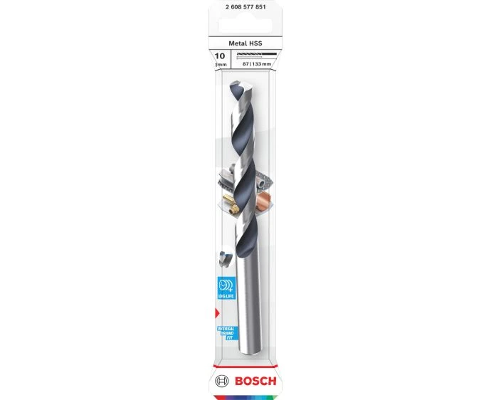 Bosch Metal HSS Twist Drill Bit, 10 x 87 x 133 mm, CYL Shank | 2608577851