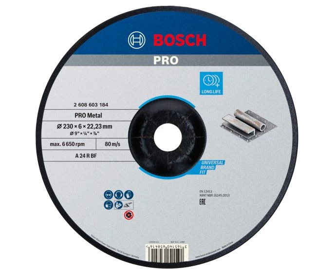Bosch PRO Metal Bonded Grinding Disc, 230 x 6 x 22.23 mm | 2608603184