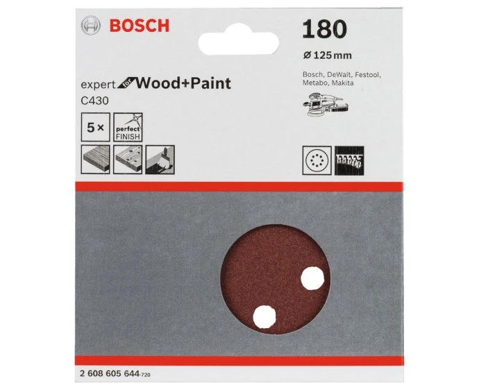 Bosch 2608605644 5 Pieces Sanding Sheet 125mm G180 