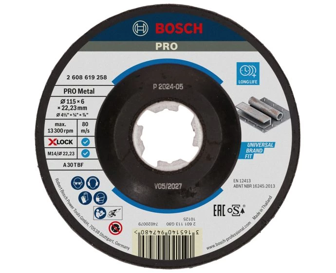 Bosch PRO Metal Bonded Grinding Disc, 115 x 6 x 22.23 mm, X-Lock | 2608619258