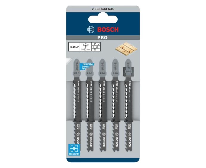 Bosch PRO Wood precise T144DP Jigsaw Blade, 100 mm, 5 pcs | 2608633A35