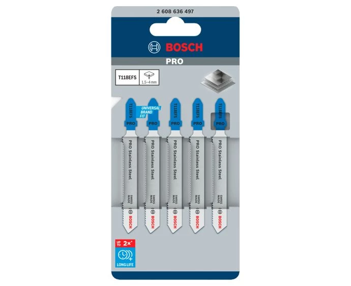 Bosch PRO Stainless Steel T118EFS Jigsaw Blade, 83 mm, 5 pcs | 2608636497