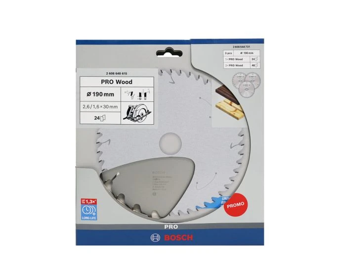 Bosch PRO Wood Circular Saw Blade 190 mm 3 pcs Promo Pack | 2608644731
