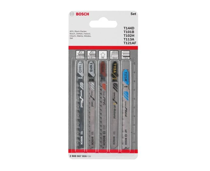 Bosch 2608667856 5 Piece All-in-One T-Shank Jigsaw Blade Set