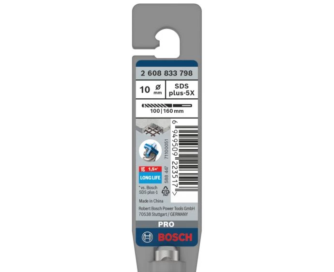 Bosch PRO SDS plus-5X Hammer Drill Bit, 10 x 100 x 160 mm | 2608833798