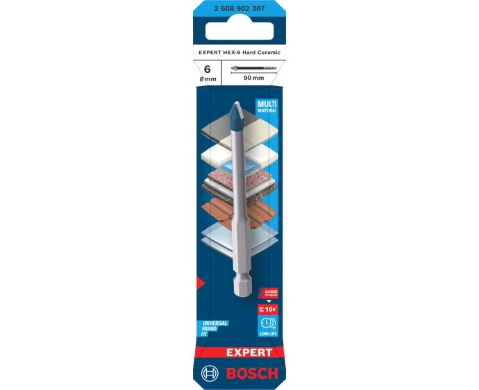 Bosch EXPERT HEX-9 Hard Ceramic Drill Bit, 6 x 90 mm | 2608902307