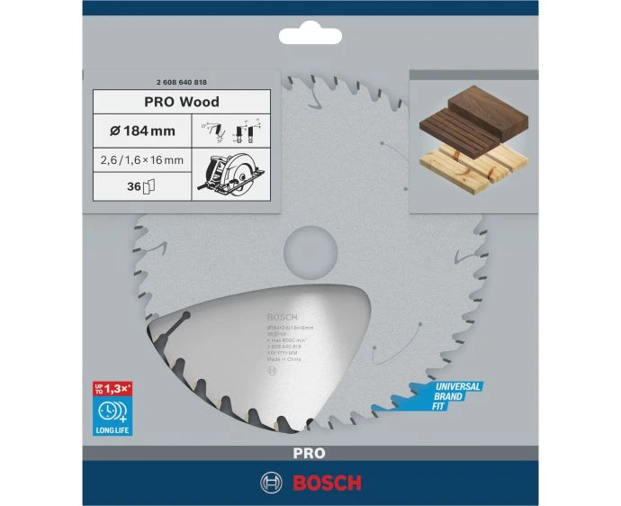 Bosch PRO Wood Circular Saw Blade, 184 x 2.6 x 16 mm, T36 | 2608640818