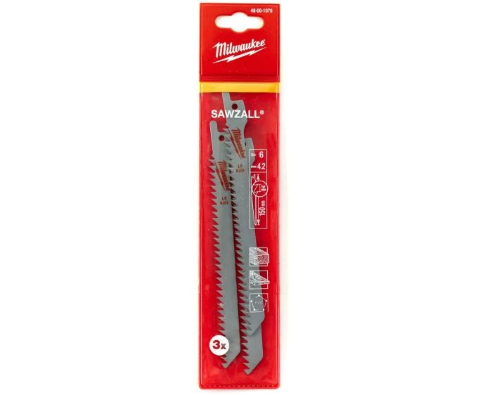 Milwaukee 48001076 3 Pieces Reciprocating Saw Blade 150 x 6 TPI