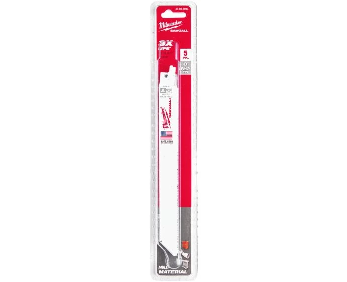 Milwaukee 48475093 5 Pieces Metal Kerf Reciprocating Saw Blade 200mm x 8 / 12 TPI