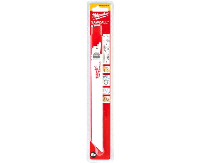 Milwaukee 48475193 5 Pieces Multi Material Reciprocating Saw Blade 200mm x 10 / 14 TPI