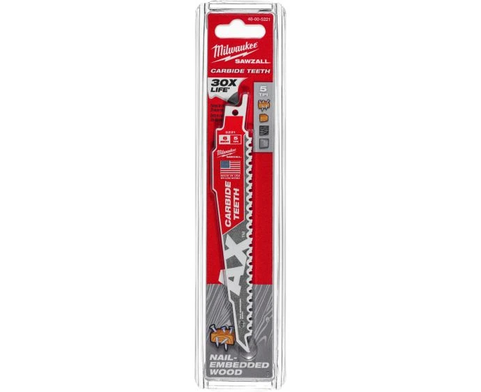 Milwaukee 48475221 Heavy Duty AX Carbide Teeth Demolition Reciprocating Saw Blade TCT AX 150mm x 5 TPI