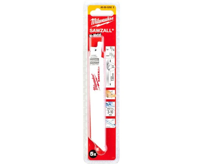 Milwaukee 48475292 Multi Material Reciprocating Saw Blade 150mm x 10 / 14 TPI Pack of 5