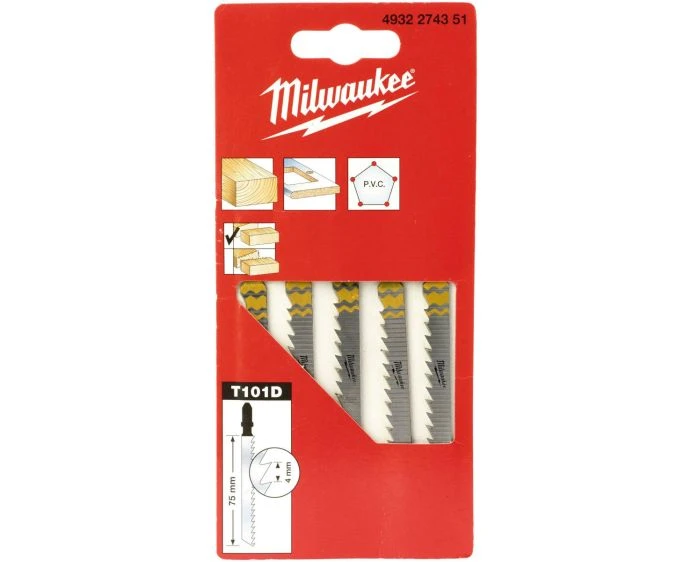 Milwaukee 4932274351 Clean And Splinter Free Cutting Jigsaw Blades 75 x 4 mm T 101 D Pack of 5