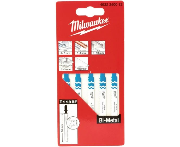 Milwaukee 4932340012 Traditional Jigsaw Blades 55 x 2 mm T 118 BF Pack of 5