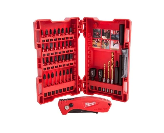Milwaukee 4932459763 40 Pieces Shockwave Screwdriver Impact Duty Bit Set With Compact Knife