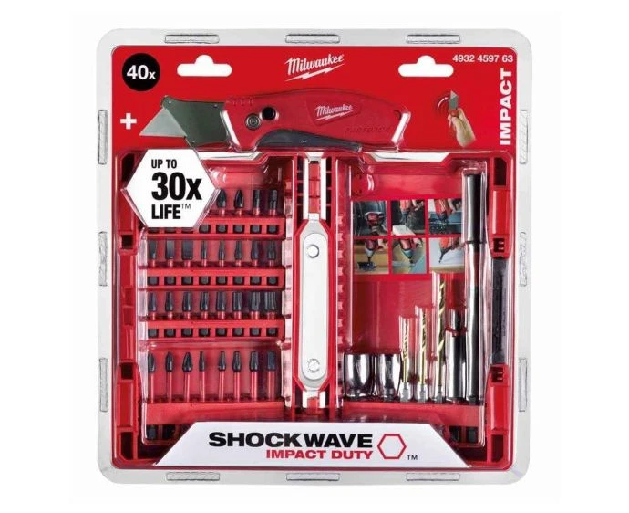 Milwaukee 4932459763 40 Pieces Shockwave Screwdriver Impact Duty Bit Set With Compact Knife