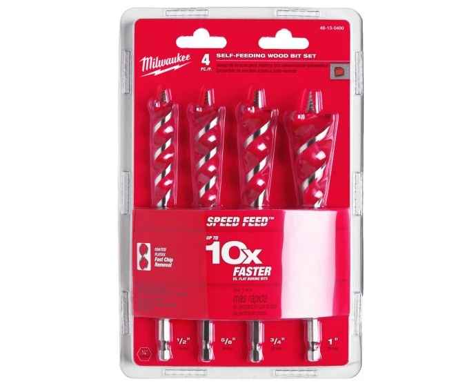 Milwaukee 4932479477 4 Piece Speed Feed Wood Drill Bit Set